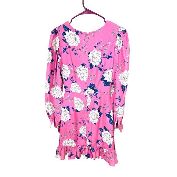 Yumi Kim Velvet Morning Hot Pink Daphne Dress Size 2 Floral Silk Long Sleeve - Picture 3 of 8